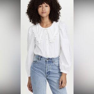 LoveShackFancy William Peasant Blouse Top Point Collar Womens XS